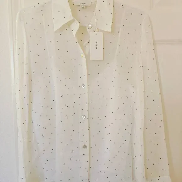 NWT Vince Sheer Dot-Print Silk Lined Blouse with matching camisole - Picture 4 of 7